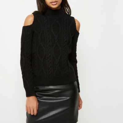 Black cold shoulder cable knit jumper